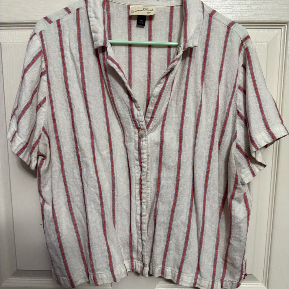 Universal Thread Red and White Striped Button Down Shirt